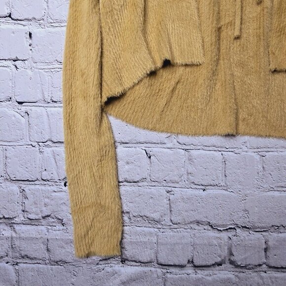 Dazy Soft Fuzzy Golden Beige Tie Collar Cardigan Sweater Size L - Picture 4 of 9